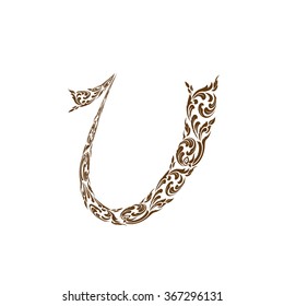 Abstract vector alphabet - U  made from line thai art pattern  - alphabet set