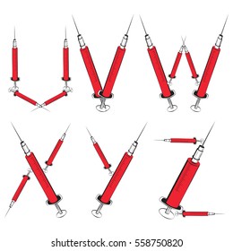  Abstract vector alphabet - U, V, W, X, Y, Z made from syringe - alphabet set on a white background.