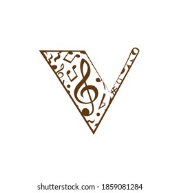 Abstract vector alphabet - v made from music notes - alphabet set