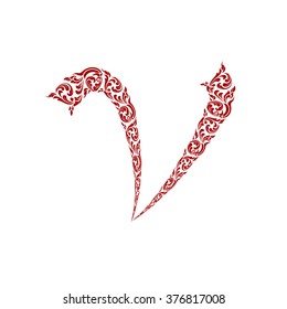 Abstract vector alphabet - v made from line thai art pattern - alphabet set