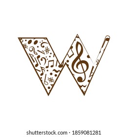 Abstracto alfabeto vector - w hecho a partir de notas de música - conjunto de alfabetos