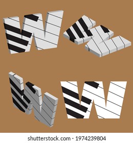 Abstract vector alphabet - W made from piano - alphabet set