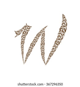 Abstract vector alphabet - W  made from line thai art pattern  - alphabet set