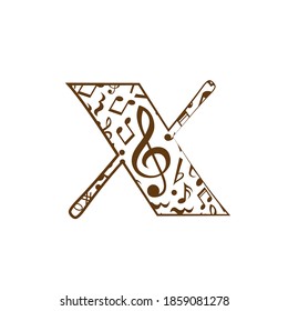 Abstraktes Vektoralphabet - x aus Musiknoten hergestellt - Alphabet