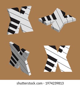 Abstract vector alphabet - X made from piano - alphabet set