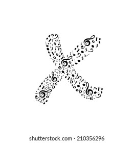 Abstract vector alphabet - x made from music notes - alphabet set