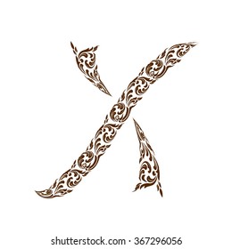 Abstract vector alphabet - X  made from line thai art pattern  - alphabet set