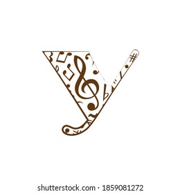 Abstract vector alphabet - y made from music notes - alphabet set