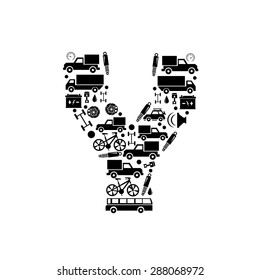 Abstract vector alphabet - Y made from car icon - alphabet set