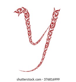 Abstract vector alphabet - y made from line thai art pattern - alphabet set