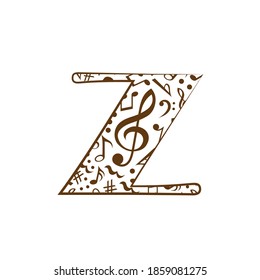 Abstract vector alphabet - z made from music notes - alphabet set