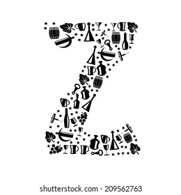 Abstract vector alphabet - Z made from Wine icon  - alphabet set
