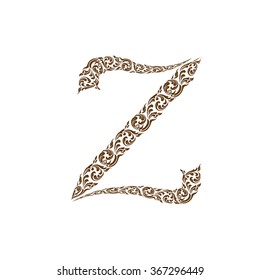 Abstract vector alphabet - Z  made from line thai art pattern  - alphabet set