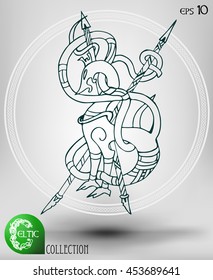 Abstract Vector Animal Symbol, Celtic or Ethnic in Line Art Style. Isolated.