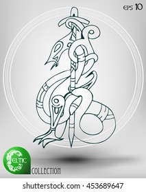 Abstract Vector Animal Symbol, Celtic or Ethnic in Line Art Style. Isolated.