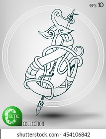 Abstract Vector Animal Symbol, Celtic or Ethnic in Line Art Style. Isolated.