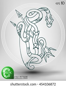 Abstract Vector Animal Symbol, Celtic or Ethnic in Line Art Style. Isolated.