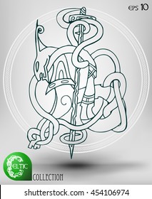 Abstract Vector Animal Symbol, Celtic or Ethnic in Line Art Style. Isolated.