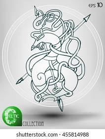 Abstract Vector Animal Symbol, Celtic or Ethnic in Line Art Style. Isolated.