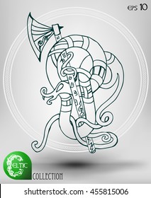 Abstract Vector Animal Symbol, Celtic or Ethnic in Line Art Style. Isolated.