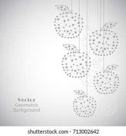 Abstract vector apples made of connected lines and dots on gray background.