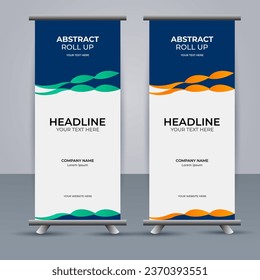 Abstract Vector aqua and orange color modern roll up banner design	

