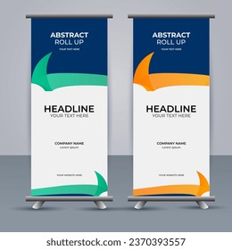 Abstract Vector aqua and orange color modern roll up banner design	
