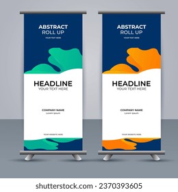 Abstract Vector aqua and orange color modern roll up banner design	
