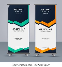 Abstract Vector aqua and orange color modern roll up banner design	
