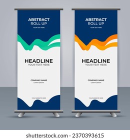 Abstract Vector aqua and orange color modern roll up banner design	
