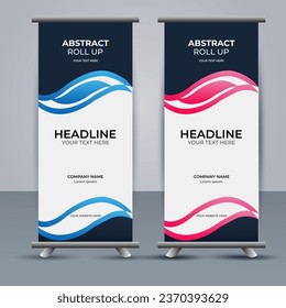 Abstract Vector aqua and orange color modern roll up banner design	
