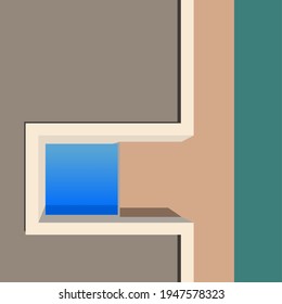 Abstract vector architecture top view. Minimal color block geometric concept. Pastel colored modern building aerial layout.