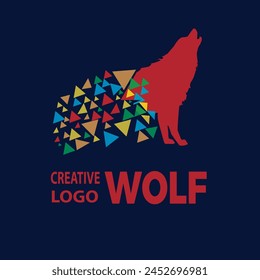 Abstract vector arrangement of colorful triangles forming a wolf animal