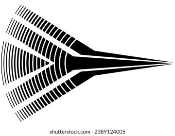 Abstract vector arrow, black on white background. Striped vector pattern. Modern design element. Vector illustration.