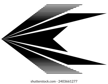 Abstract vector arrow black on white background. Striped vector pattern in retro style. Pointer made of lines. Vector background.