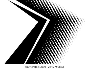 Abstract Vector Arrow from Abstract Black Pixels and Broken Shape on White Background. Sport Design Element, Direction Indicator. Halftone, Clusters. Game. Navigation