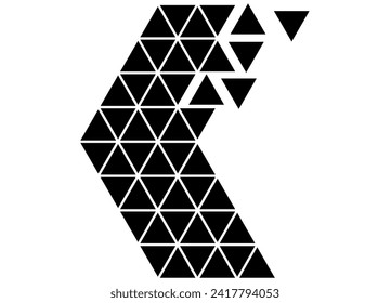 Abstract vector arrow made of black striped triangles on a white background. Pointer. Navigation element. Vector pattern.  vector background. Isometry.