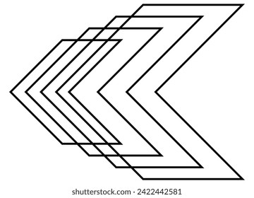 Abstract vector arrow made of thin black lines on a white background. Pointer. Speed ​​Design Element for Navigation. Vector background in retro style.