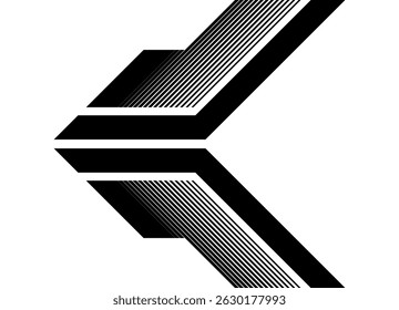 Abstract Vector Arrow of Parallel Lines Black on White Background. Modern Striped Design Element. Direction Indicator, Navigation, Sports Pattern. Game