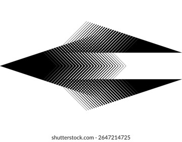 Abstract Vector Arrow. Striped pattern of thin black lines on white background. Modern sports vector background for covers, packaging, advertising