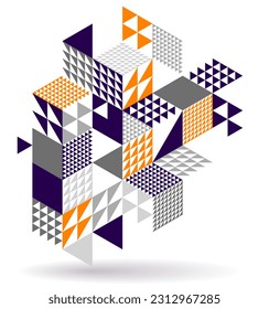 Abstract vector art with 3D isometric cubes geometric background, op art blocks with different forms isolated, polygonal graphic design, cubical theme.