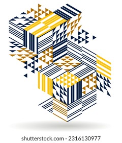 Resumen de arte vectorial con fondo geométrico de cubos isométricos 3D, op bloques de arte con diferentes formas aisladas, diseño gráfico poligonal, tema cúbico.