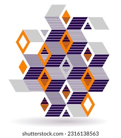 Abstract vector art with 3D isometric cubes geometric background, op art blocks with different forms isolated, polygonal graphic design, cubical theme.