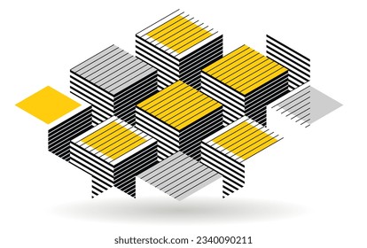 Abstract vector art with 3D isometric cubes geometric background, op art blocks with different forms isolated, polygonal graphic design, cubical theme.