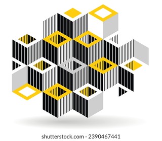 Abstract vector art with 3D isometric cubes geometric background, op art blocks with different forms isolated, polygonal graphic design, cubical theme.