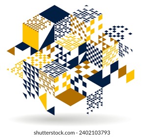 Resumen de arte vectorial con fondo geométrico de cubos isométricos 3D, op bloques de arte con diferentes formas aisladas, diseño gráfico poligonal, tema cúbico.