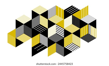 Abstract vector art with 3D isometric cubes geometric background, op art blocks with different forms isolated, polygonal graphic design, cubical theme.