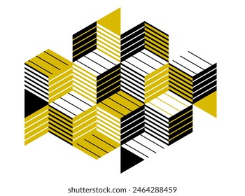 Abstract vector art with 3D isometric cubes geometric background, op art blocks with different forms isolated, polygonal graphic design, cubical theme.