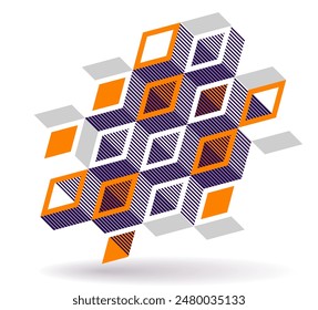 Abstract vector art with 3D isometric cubes geometric background, op art blocks with different forms isolated, polygonal graphic design, cubical theme.