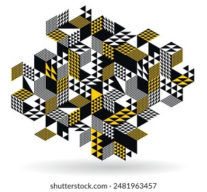 Abstract vector art with 3D isometric cubes geometric background, op art blocks with different forms isolated, polygonal graphic design, cubical theme.